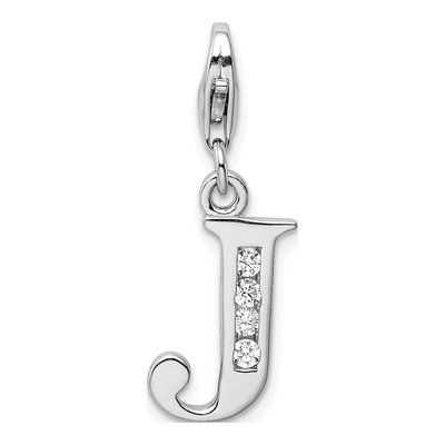 Sterling Silver CZ Letter J Charm