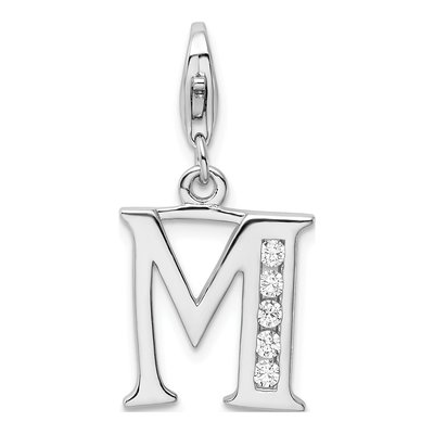 Sterling Silver CZ Letter M Charm