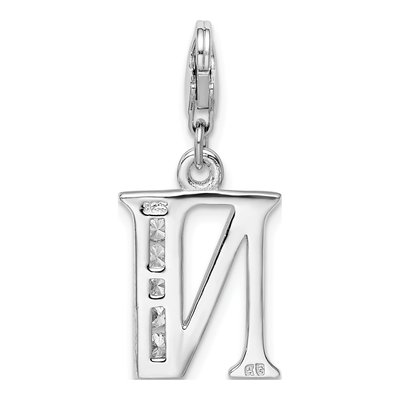 Sterling Silver CZ Letter N Charm – view 4