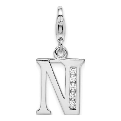 Sterling Silver CZ Letter N Charm