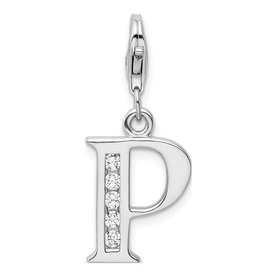 Sterling Silver CZ Letter P Charm