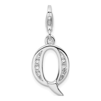 Sterling Silver CZ Letter Q Charm