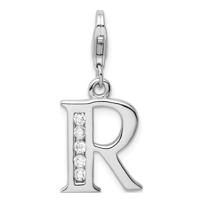 Sterling Silver CZ Letter R Charm