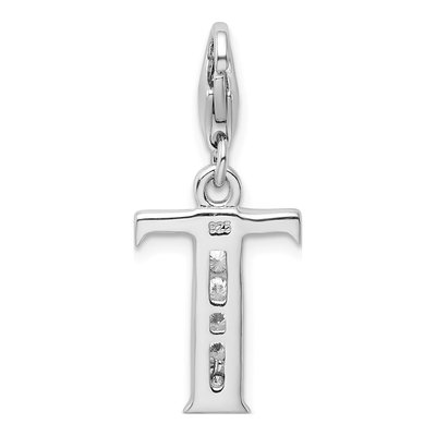 Sterling Silver CZ Letter T Charm – view 4