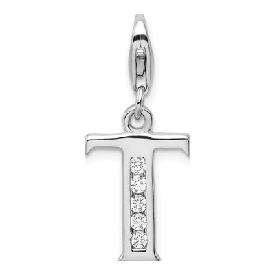 Sterling Silver CZ Letter T Charm