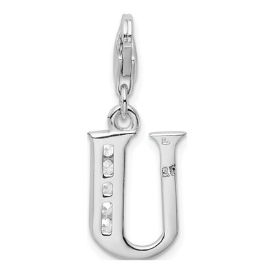 Sterling Silver CZ Letter U Charm – view 4