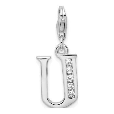 Sterling Silver CZ Letter U Charm