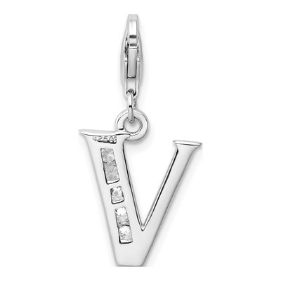Sterling Silver CZ Letter V Charm – view 4