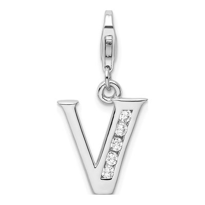 Sterling Silver CZ Letter V Charm