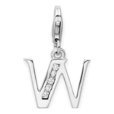 Sterling Silver CZ Letter W Charm