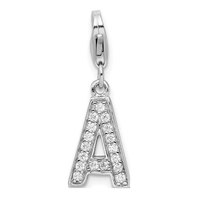Sterling Silver CZ Letter A Charm