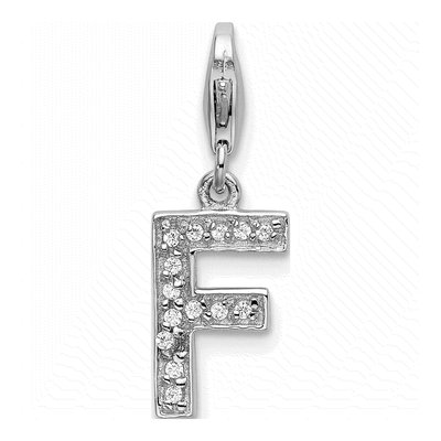 Sterling Silver CZ Letter F Charm