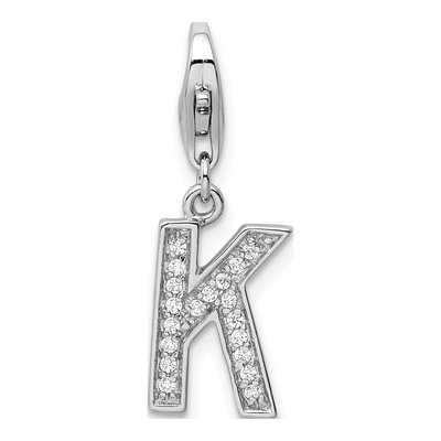 Sterling Silver CZ Letter K Charm