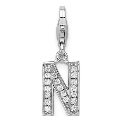 Sterling Silver CZ Letter N Charm