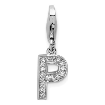 Sterling Silver CZ Letter P Charm