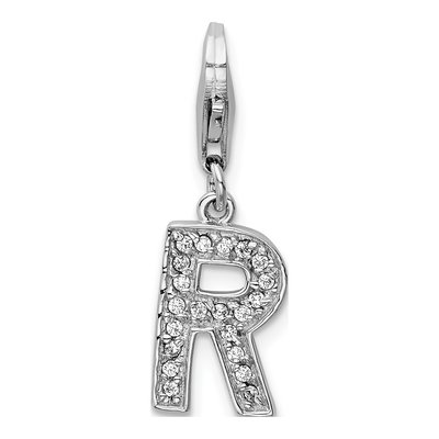 Sterling Silver CZ Letter R Charm
