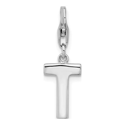 Sterling Silver CZ Letter T Charm – view 4