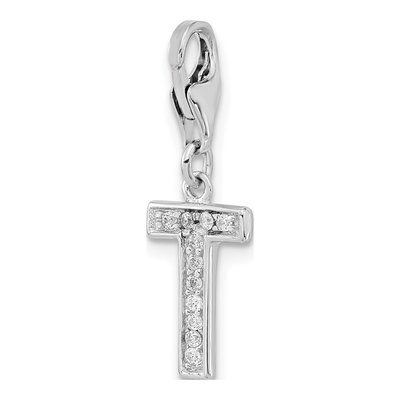 Sterling Silver CZ Letter T Charm – view 5