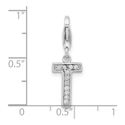Sterling Silver CZ Letter T Charm – view 6