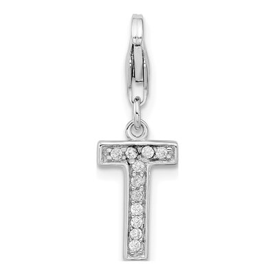 Sterling Silver CZ Letter T Charm
