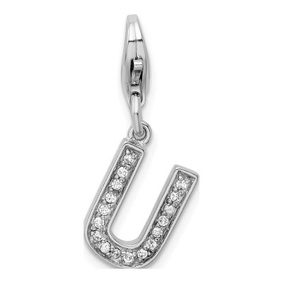 Sterling Silver CZ Letter U Charm
