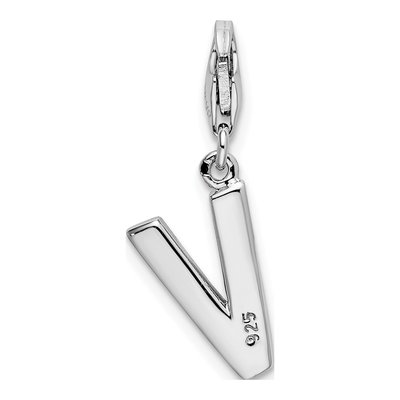 Sterling Silver CZ Letter V Charm – view 4