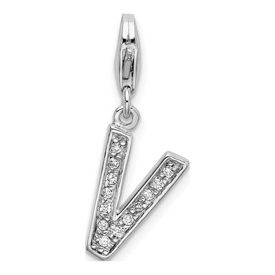 Sterling Silver CZ Letter V Charm