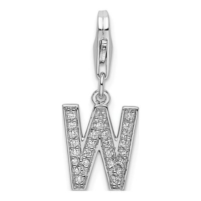Sterling Silver CZ Letter W Charm