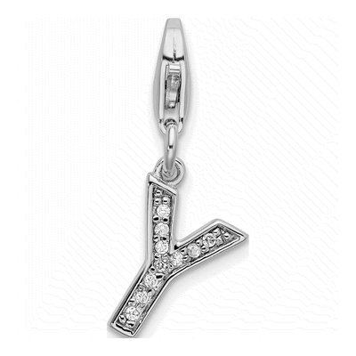 Sterling Silver CZ Letter Y Charm