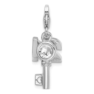 Sterling Silver Crystal Rh 3-D Enameled Key Charm – view 4