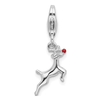 Sterling Silver Enameled Reindeer Charm