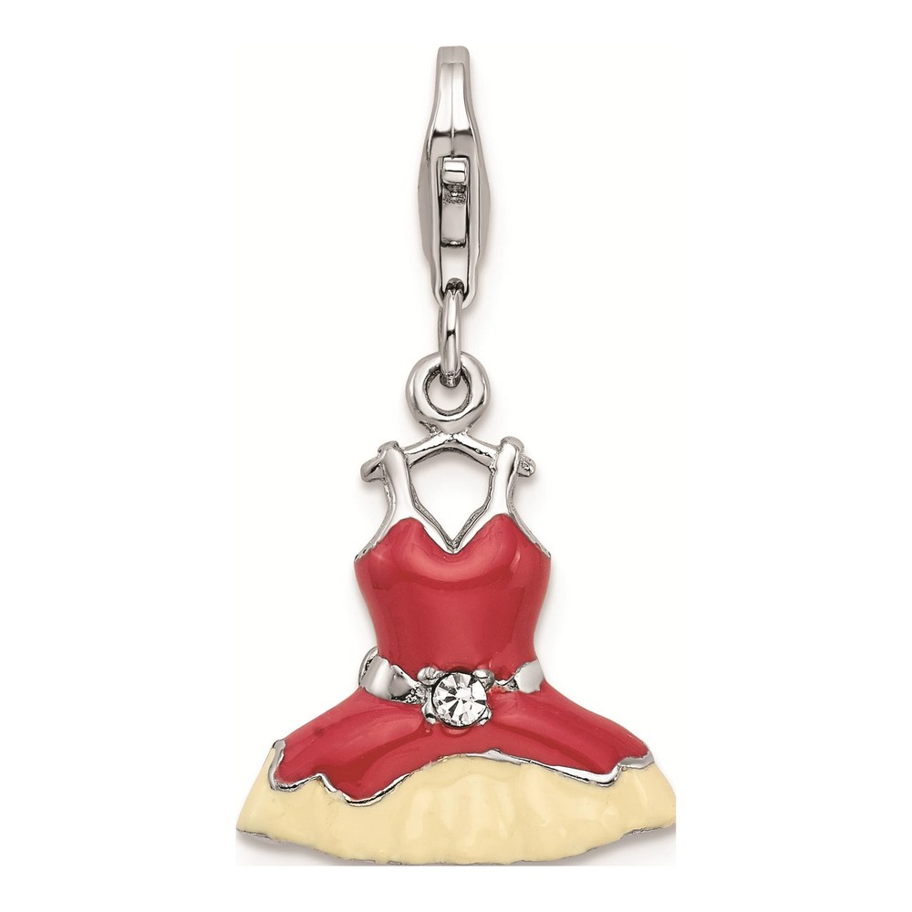 Sterling Silver Crystal Enamel Dress Charm