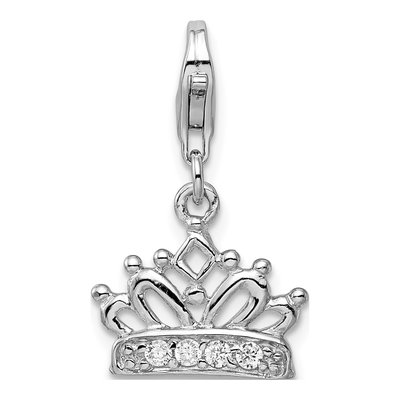 Sterling Silver CZ Crown Charm