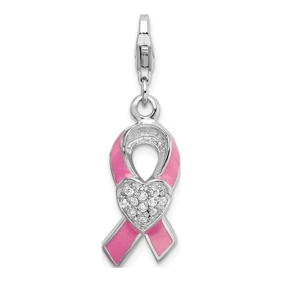 Sterling Silver CZ Ribbon Charm