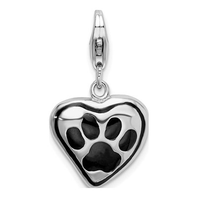 Sterling Silver Heart Dog Paw Print Charm