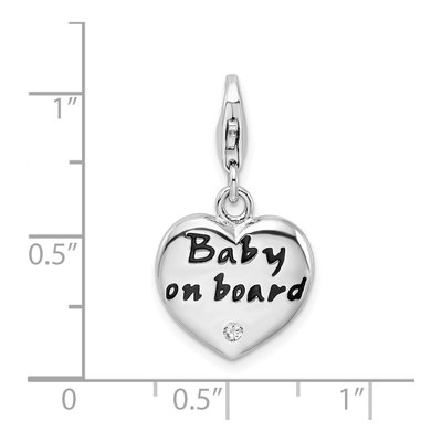 Sterling Silver CZ Baby on Board Heart Charm – view 5
