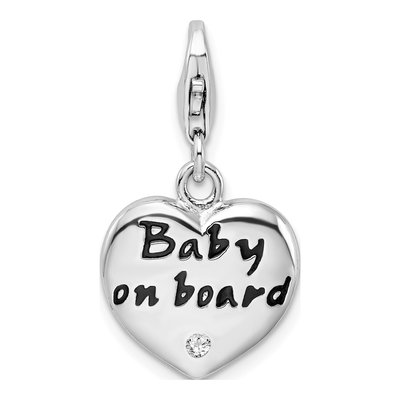 Sterling Silver CZ Baby on Board Heart Charm