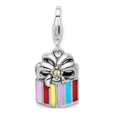 Sterling Silver Crystal Present Charm