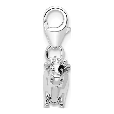 Sterling Silver 3-D Enamel Cow Charm – view 3