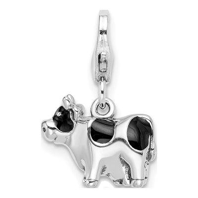 Sterling Silver 3-D Enamel Cow Charm