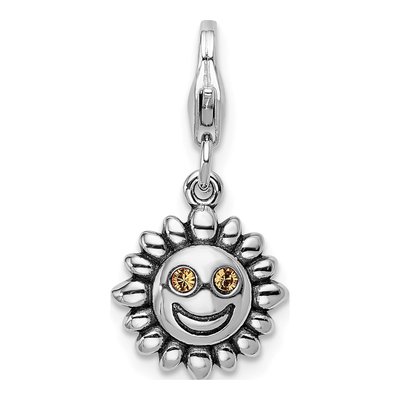 Sterling Silver Crystal Sun Charm