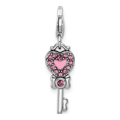 Sterling Silver Crystal Reversible Heart Key Charm – view 4