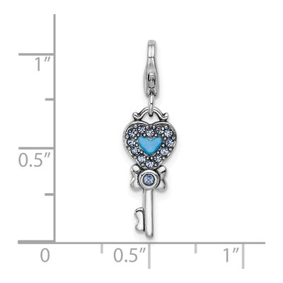 Sterling Silver Crystal Reversible Heart Key Charm – view 5