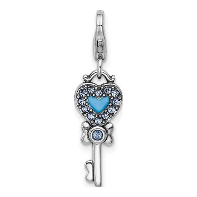 Sterling Silver Crystal Reversible Heart Key Charm