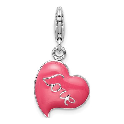 Sterling Silver Pink Enamel Heart Charm – view 4