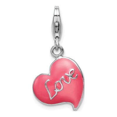 Sterling Silver Pink Enamel Heart Charm