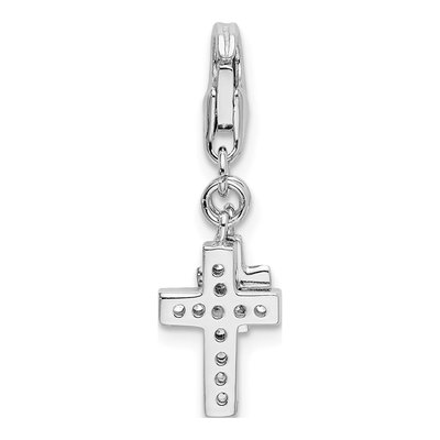 Sterling Silver CZ Two Cross Charm – view 4