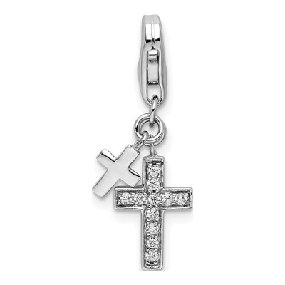 Sterling Silver CZ Two Cross Charm – view 5