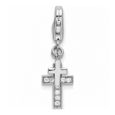 Sterling Silver CZ Two Cross Charm