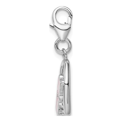 Sterling Silver Crystal MOM Heart Charm – view 3